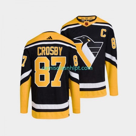 Camiseta Pittsburgh Penguins Sidney Crosby 87 Adidas 2022-2023 Reverse Retro Preto Authentic - Homem